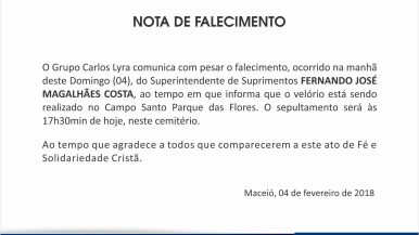 nota de falecimento - Fernando Magalhães